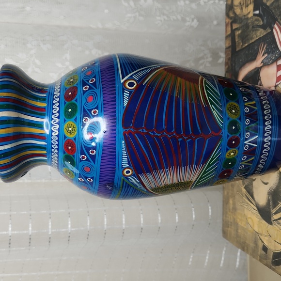 Mexican Folk Art Talavera Style Vase Feather Birds - Picture 7 of 12